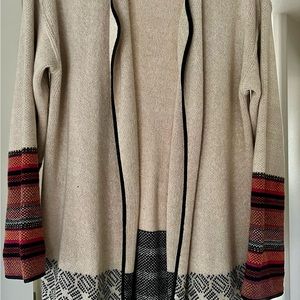 Stunning Margaret O’Leary sweater coat. Leather trim. Size Large